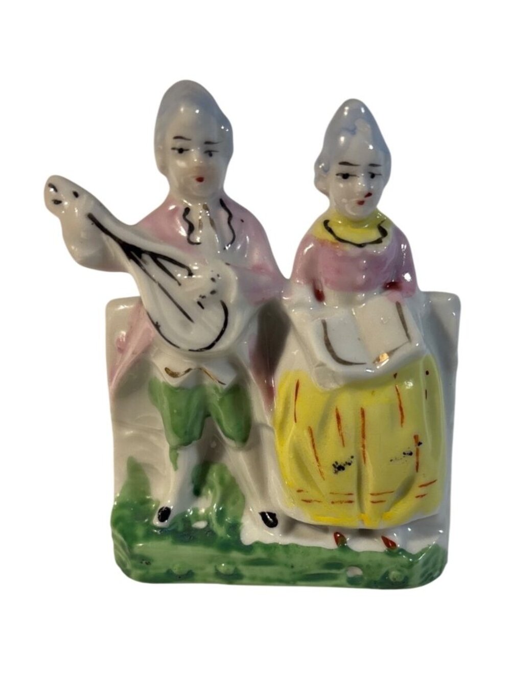 Ceramic Figurine Shelf Planter Musician & Lady 3.5" Vintage Japan Hand-Painted